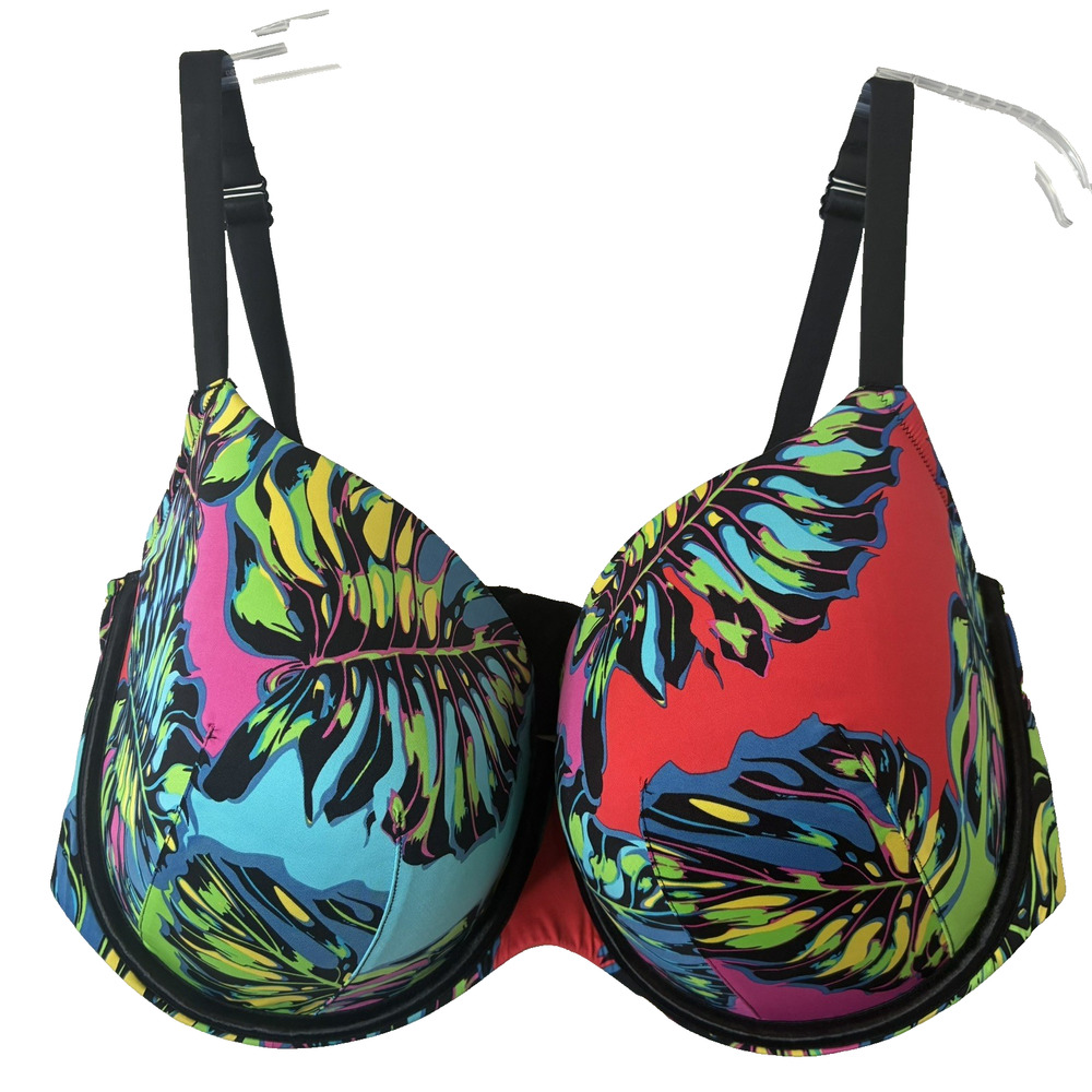 Cacique NWT Women's Smooth Boost Demi Underwire Bra Tropical Print Size 44H